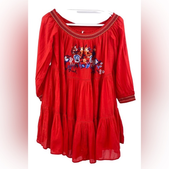 Free People Red Floral Mini Dress Size M (PTP 18.5”) - Picture 3 of 14